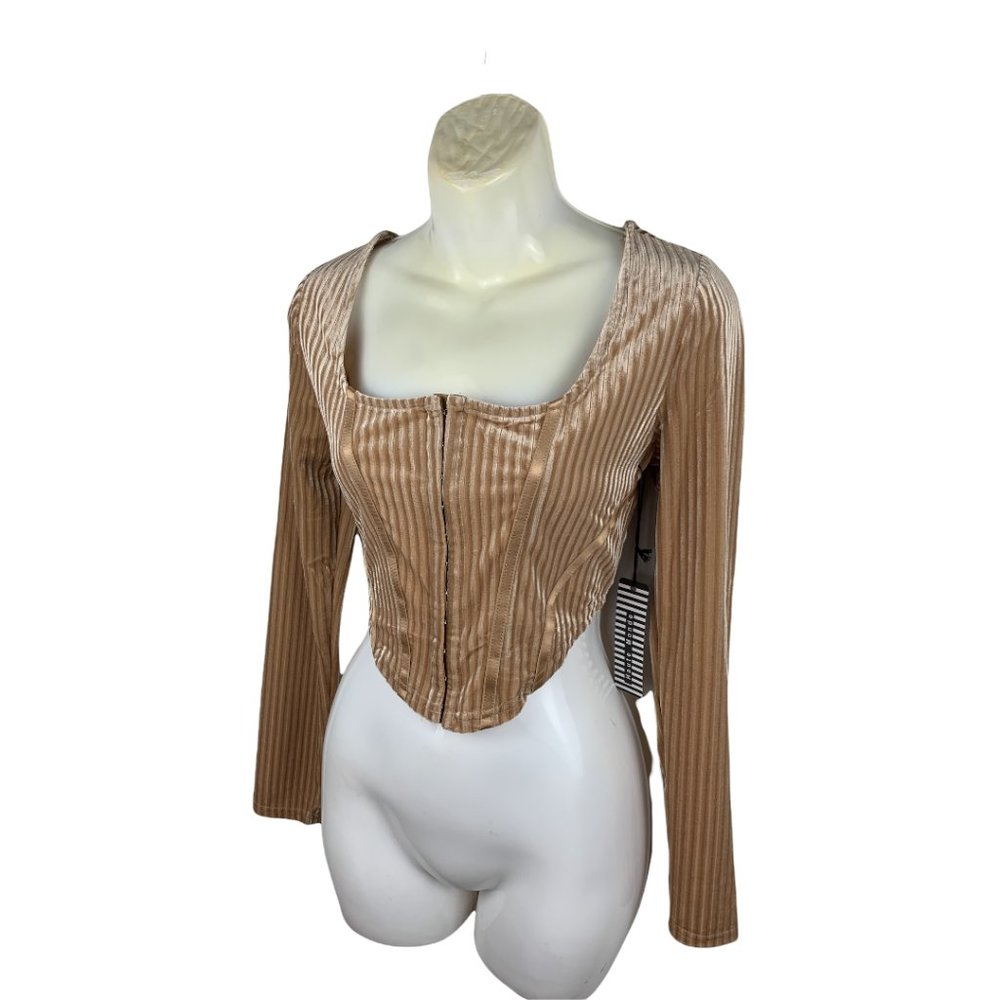 Haute Monde Women's Velvet Corset crop top with long sleeves size Medium New - Picture 2 of 5